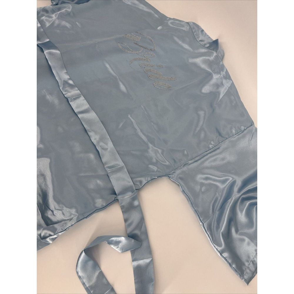 Satin Blue Bride Rhinestone Silk Bath Robe - Picture 4 of 9